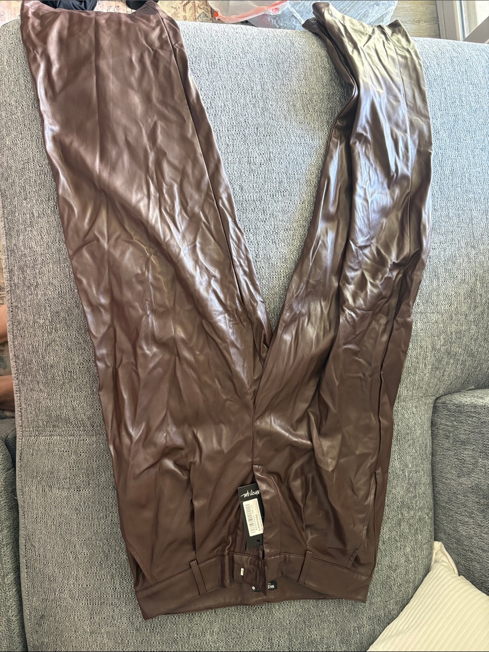 Nasty Gal Brown Faux Leather High-Waist Wide-Leg Pants